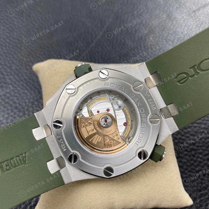 Audemars Piguet Royal Oak Offshore Diver Celik Kasa Yesil Kadran Yesil Kaucuk Kordon Super Clone Eta Eta Saat detay 4