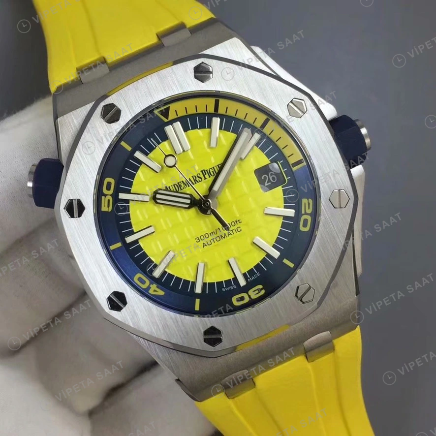 Audemars Piguet Royal Oak Offshore Diver Sari Kadran Sari Kaucuk Kordon Super Clone Eta Eta Saat detay 4