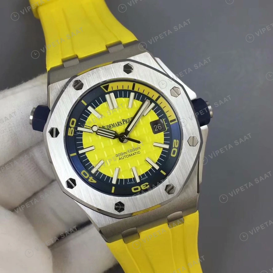 Audemars Piguet Royal Oak Offshore Diver Sari Kadran Sari Kaucuk Kordon Super Clone Eta Eta Saat detay 6