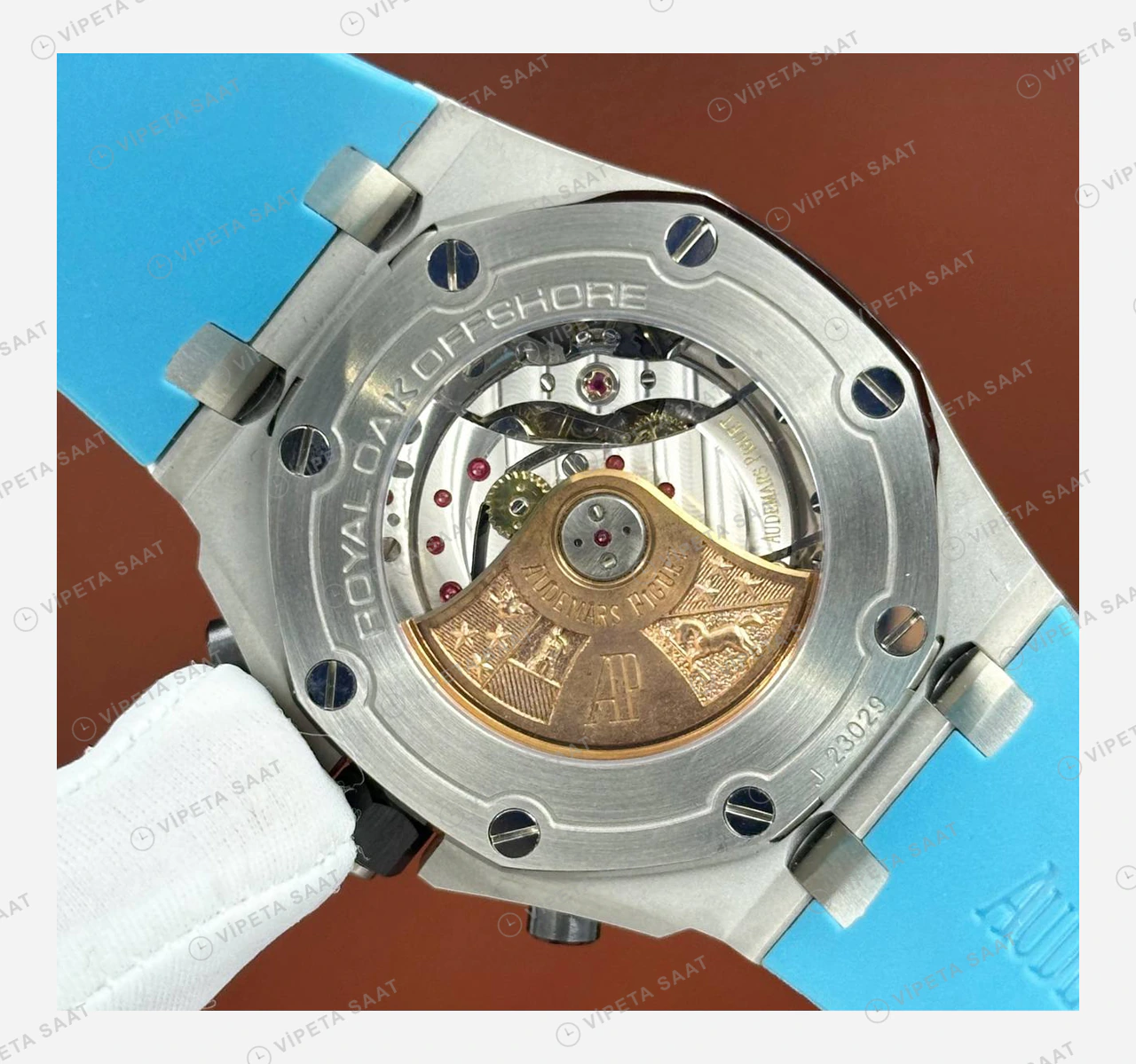 Audemars Piguet Royal Oak Offshore Gri Açık Mavi Kronograf Kauçuk Super Clone ETA Eta Saat detay 4