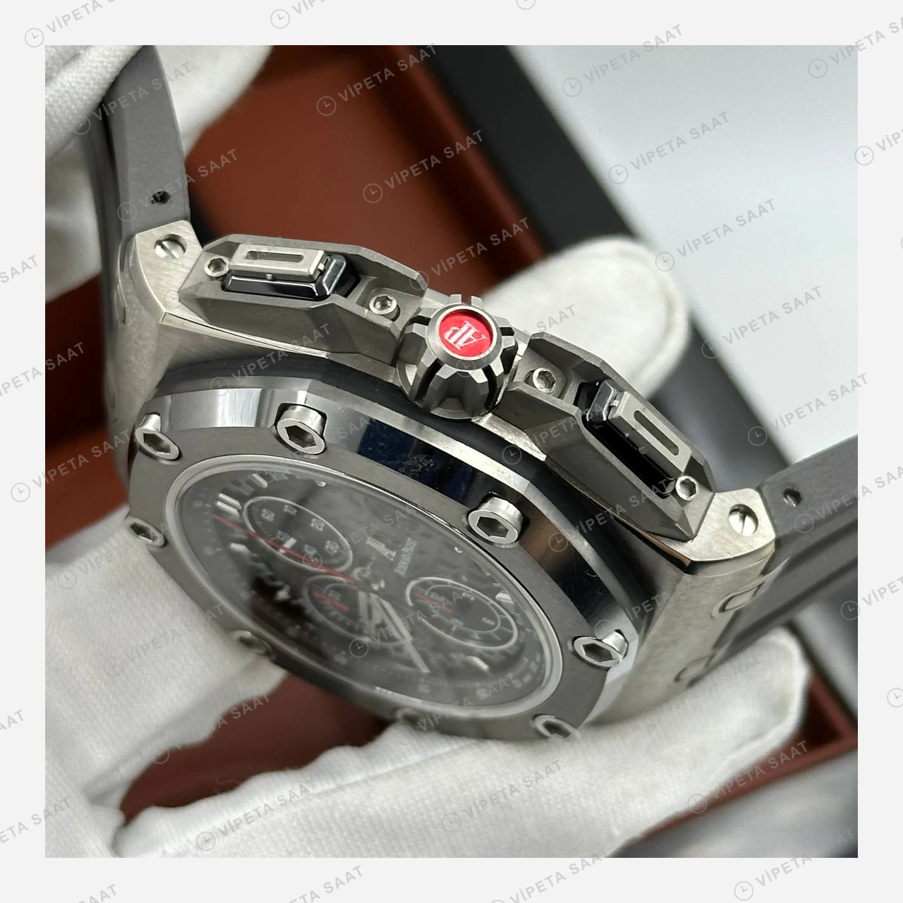 Audemars Piguet Royal Oak Offshore Gri Skeleton Kronograf Kauçuk Super Clone ETA Eta Saat detay 5
