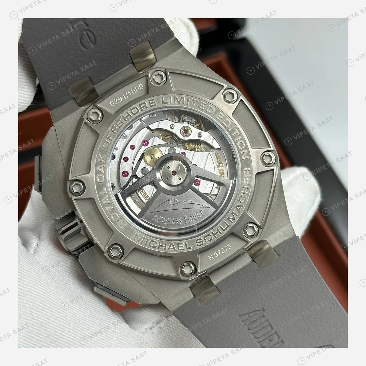 Audemars Piguet Royal Oak Offshore Gri Skeleton Kronograf Kauçuk Super Clone ETA Eta Saat detay 6