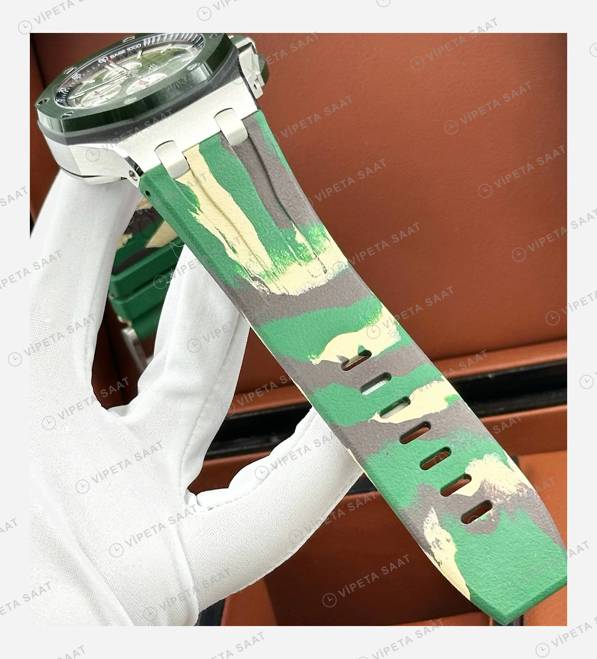 Audemars Piguet Royal Oak Offshore Kamuflaj Yeşil Kronograf Deri Super Clone ETA Eta Saat detay 4
