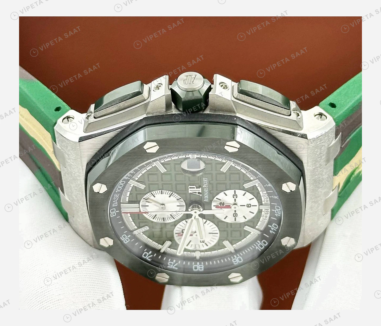 Audemars Piguet Royal Oak Offshore Kamuflaj Yeşil Kronograf Deri Super Clone ETA Eta Saat detay 5