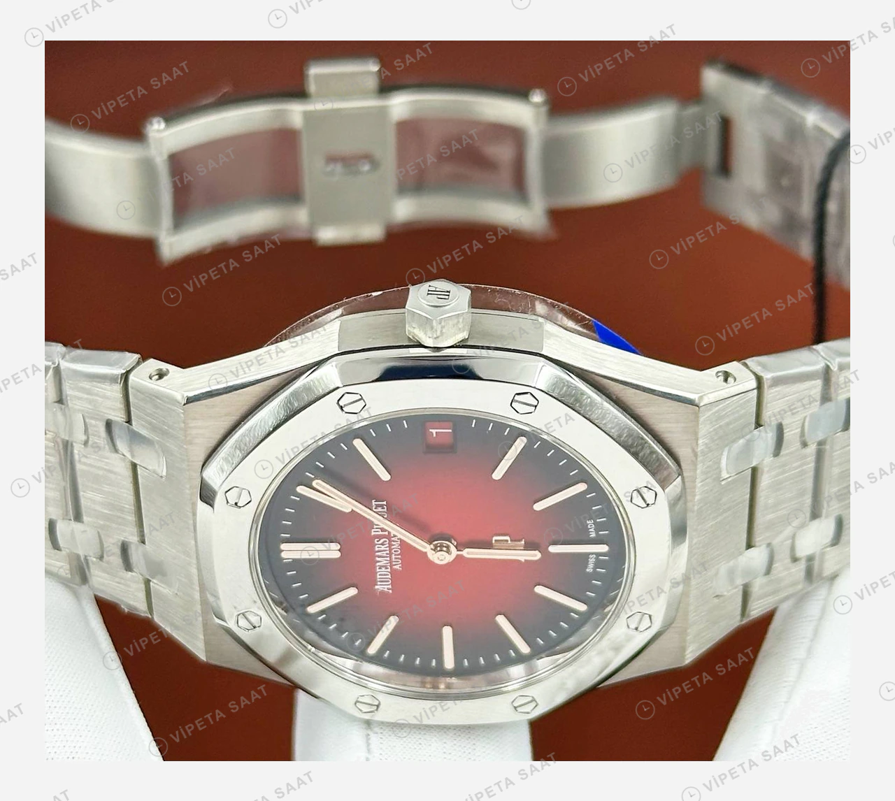 Audemars Piguet Royal Oak Offshore Kırmızı Kadran Çelik Dalgıç Super Clone ETA Eta Saat detay 3