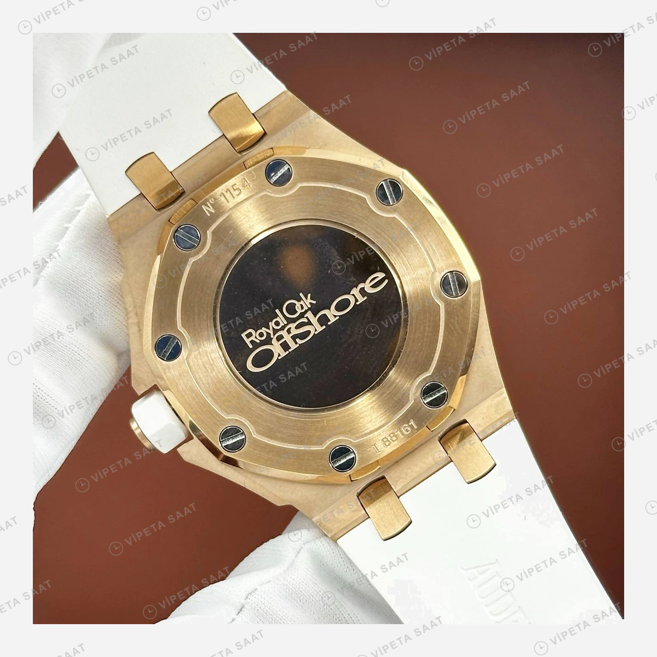 Audemars Piguet Royal Oak Offshore Krem Kadran Rose Kronograf Super Clone ETA Eta Saat detay 6