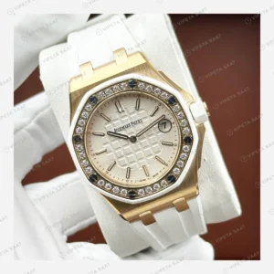 Audemars Piguet Royal Oak Offshore Krem Kadran Rose Kronograf Super Clone ETA Eta Saat detay 7