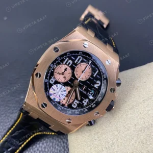 Audemars Piguet Royal Oak Offshore Kronograf Rose Kasa Siyah Kadran Siyah Deri Super Clone Eta Eta Saat karşıdan görünüm
