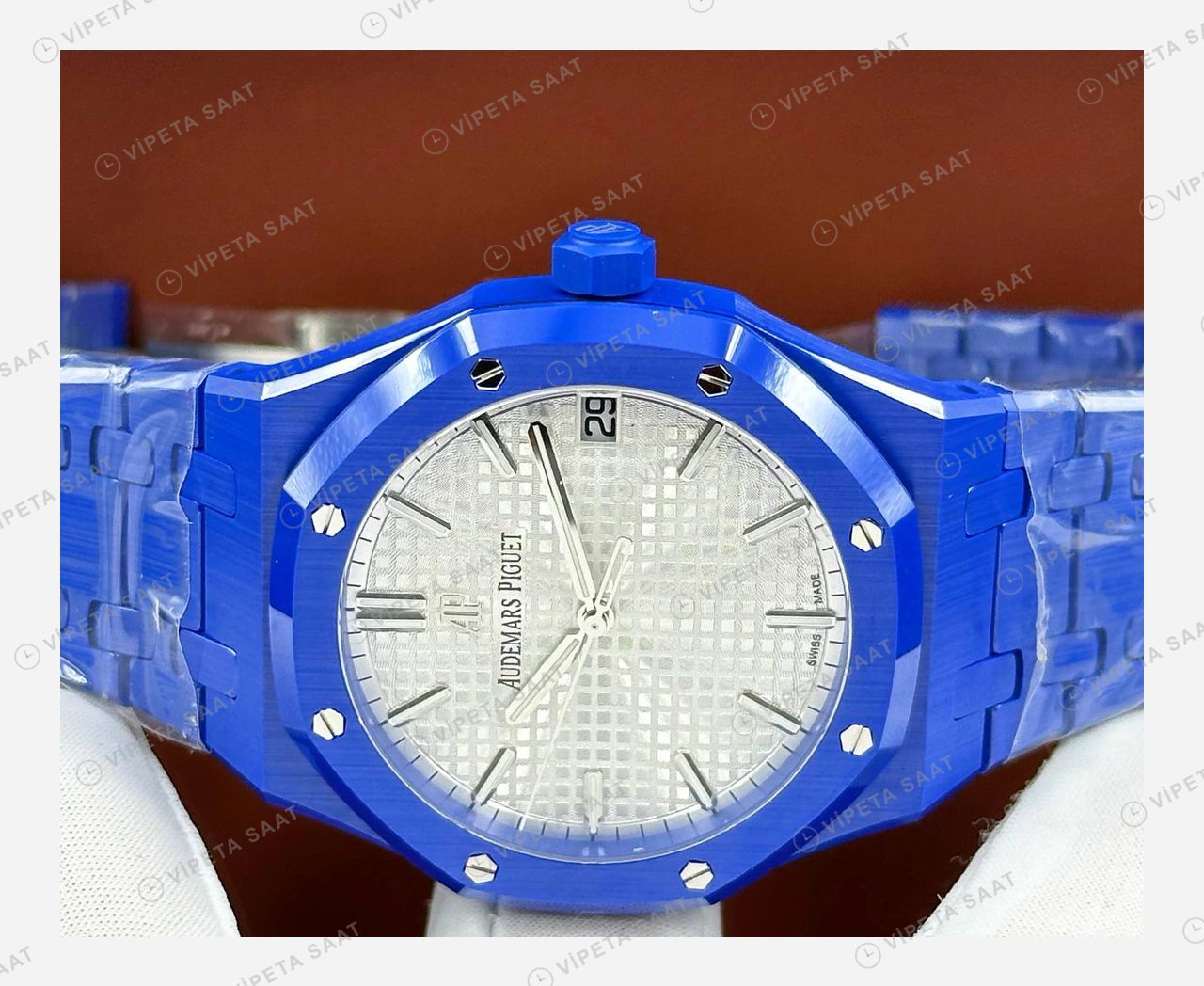 Audemars Piguet Royal Oak Offshore Mavi Beyaz Kadran Kauçuk Super Clone ETA Eta Saat detay 5