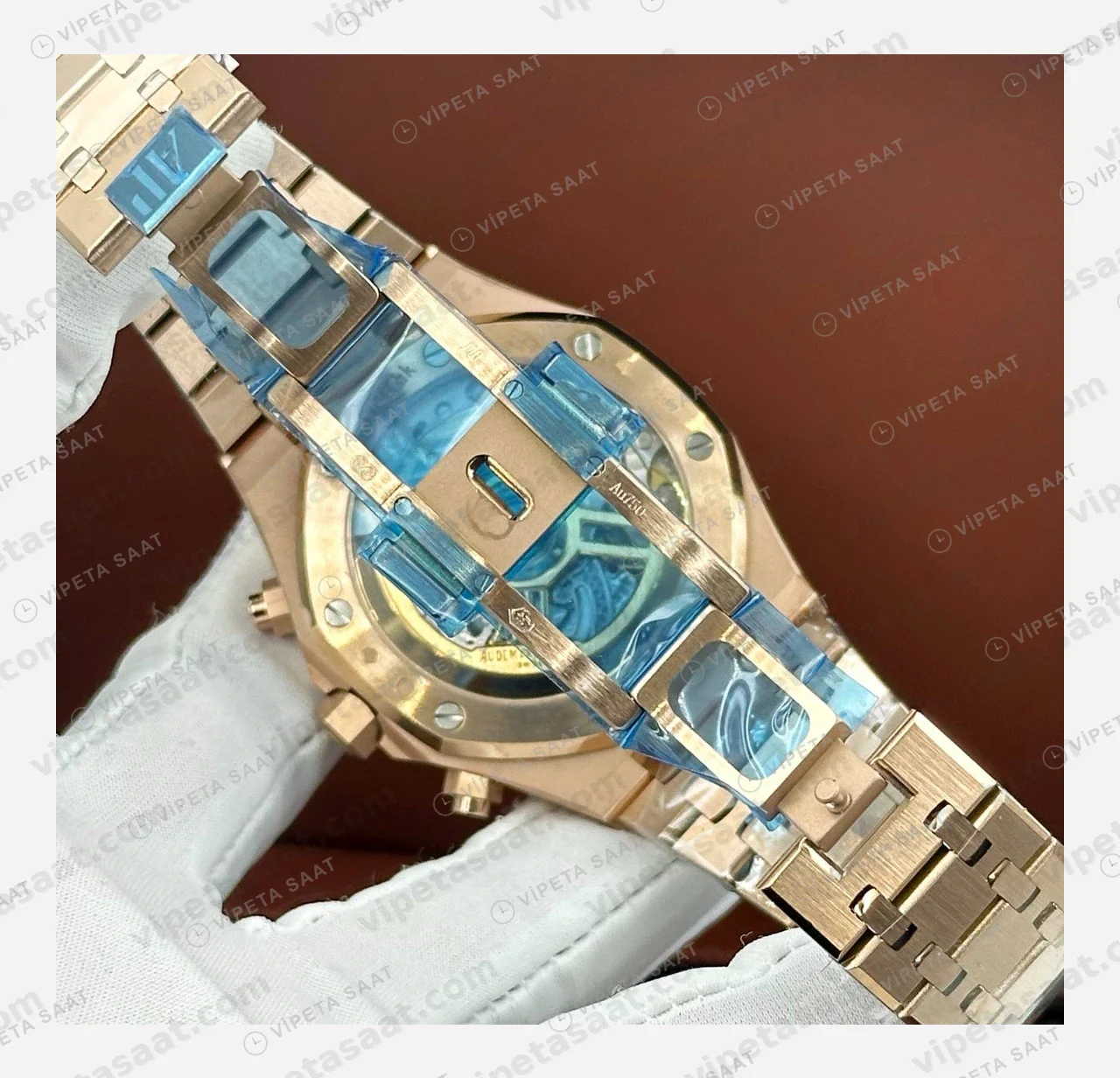 Audemars Piguet Royal Oak Offshore Mavi Rose Gold Kronograf Super Clone ETA Eta Saat karşıdan görünüm