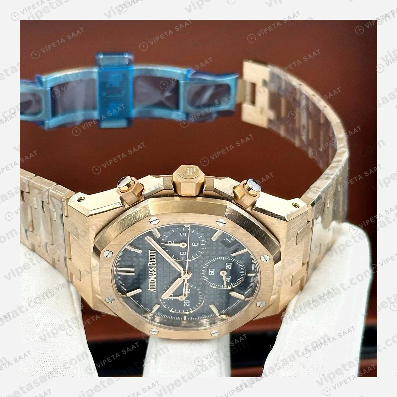 Audemars Piguet Royal Oak Offshore Mavi Rose Gold Kronograf Super Clone ETA Eta Saat detay 4