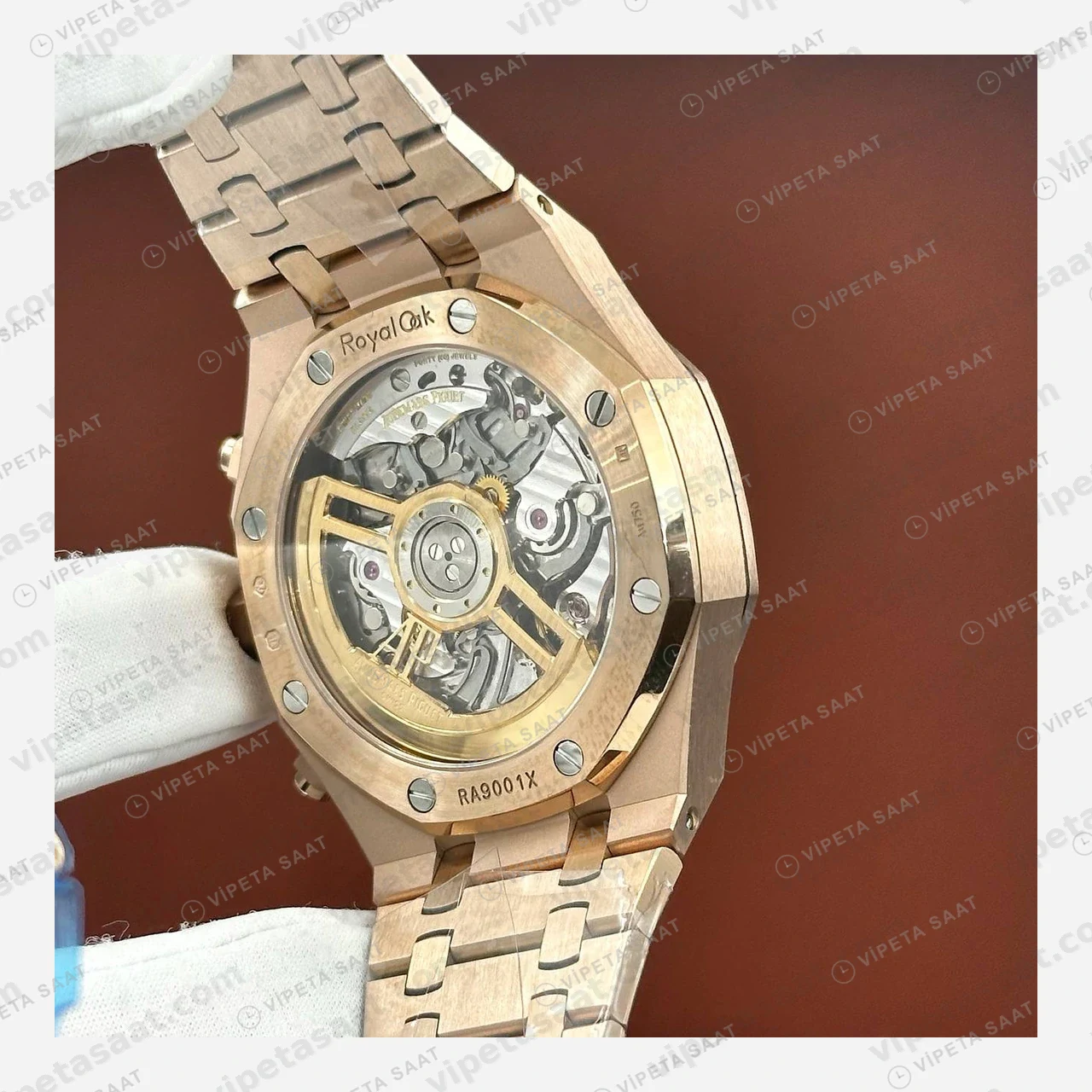 Audemars Piguet Royal Oak Offshore Mavi Rose Gold Kronograf Super Clone ETA Eta Saat detay 5