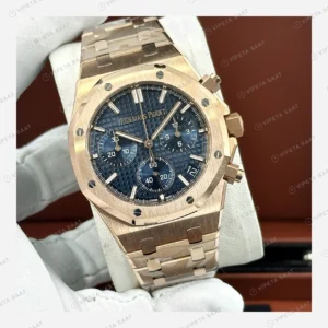 Audemars Piguet Royal Oak Offshore Mavi Rose Gold Kronograf Super Clone ETA Eta Saat detay 6