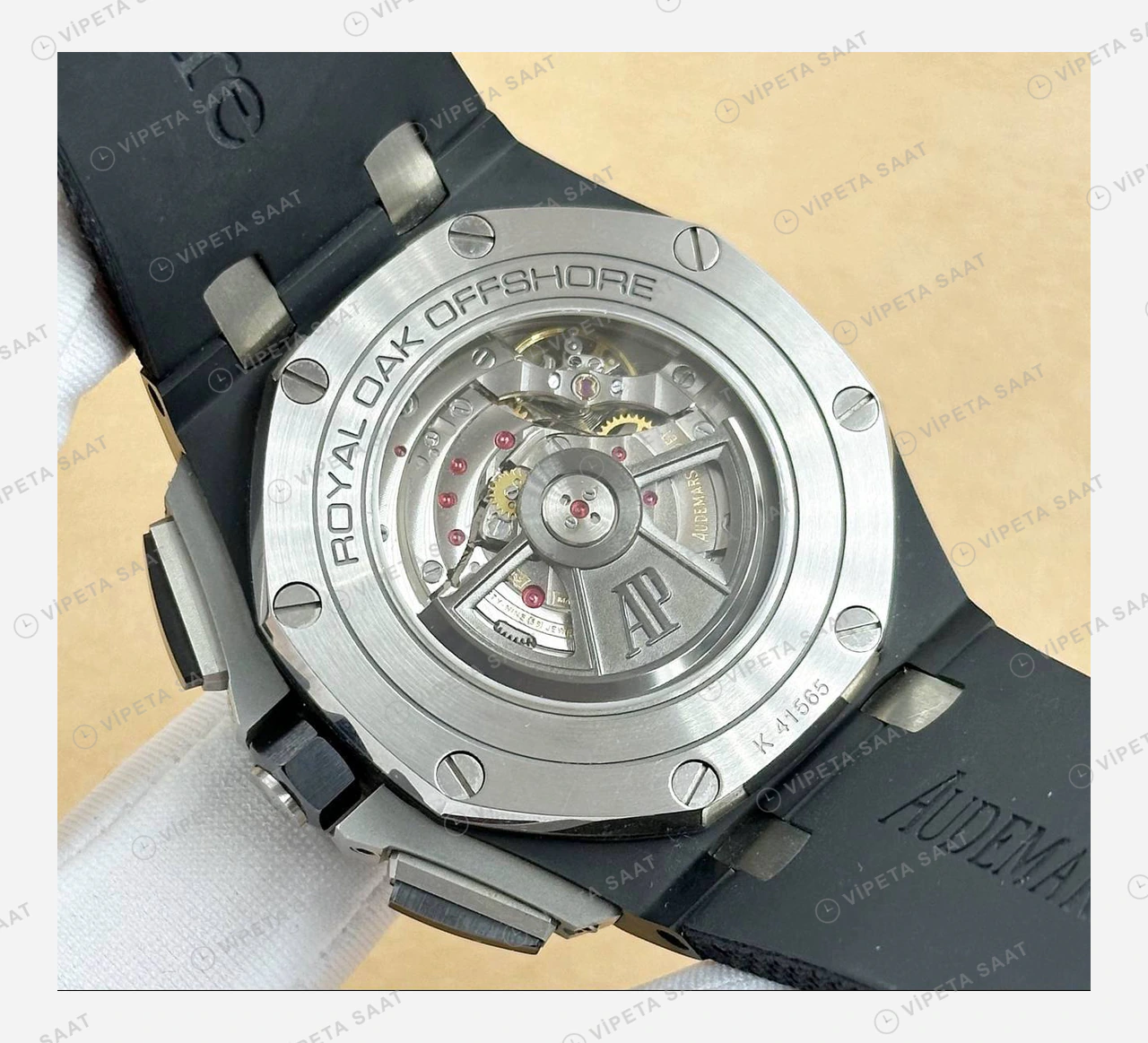 Audemars Piguet Royal Oak Offshore Mavi Seramik Skeleton Kronograf Super Clone ETA Eta Saat detay 6