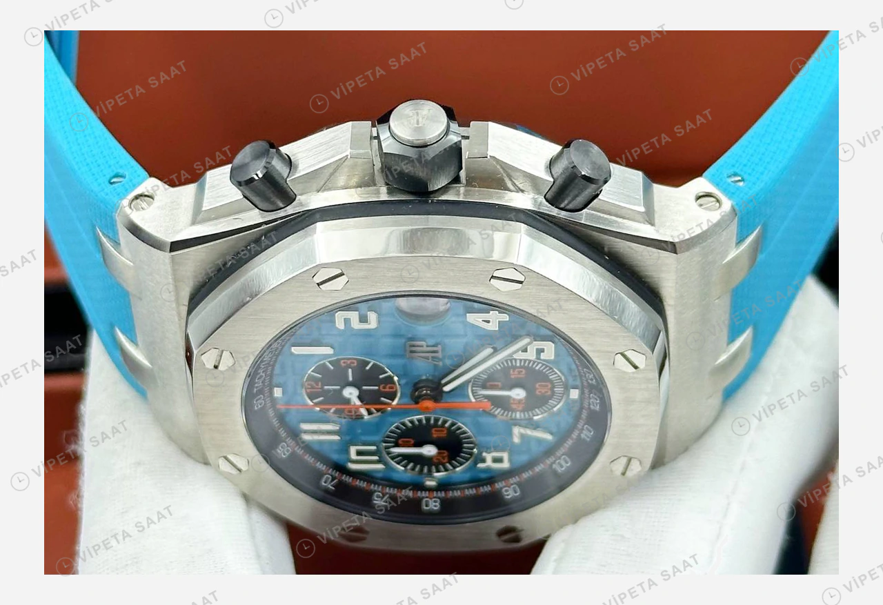 Audemars Piguet Royal Oak Offshore Mavi Turuncu Kronograf Kauçuk Super Clone ETA Eta Saat detay 4