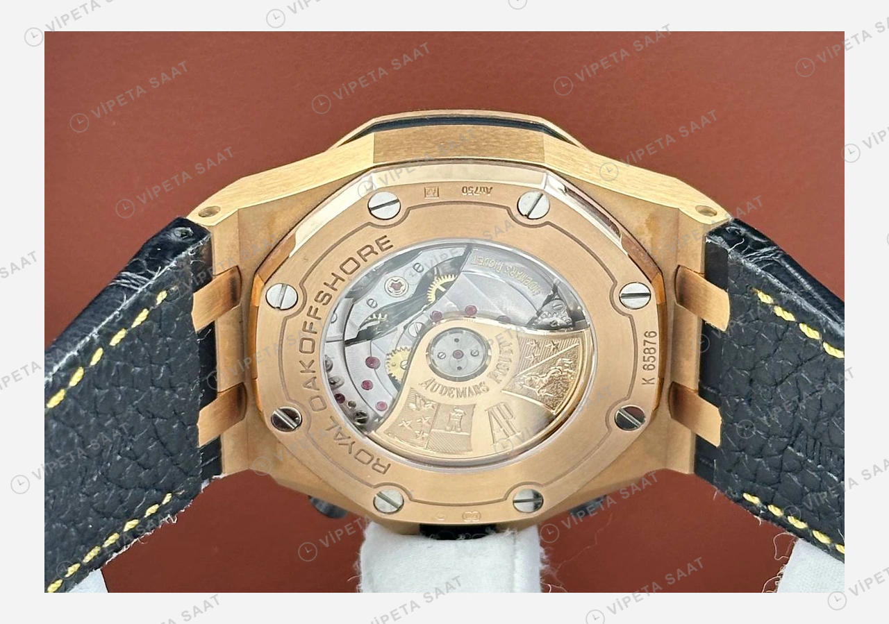 Audemars Piguet Royal Oak Offshore Rose Gold Siyah Arabik Kronograf Super Clone ETA Eta Saat detay 3