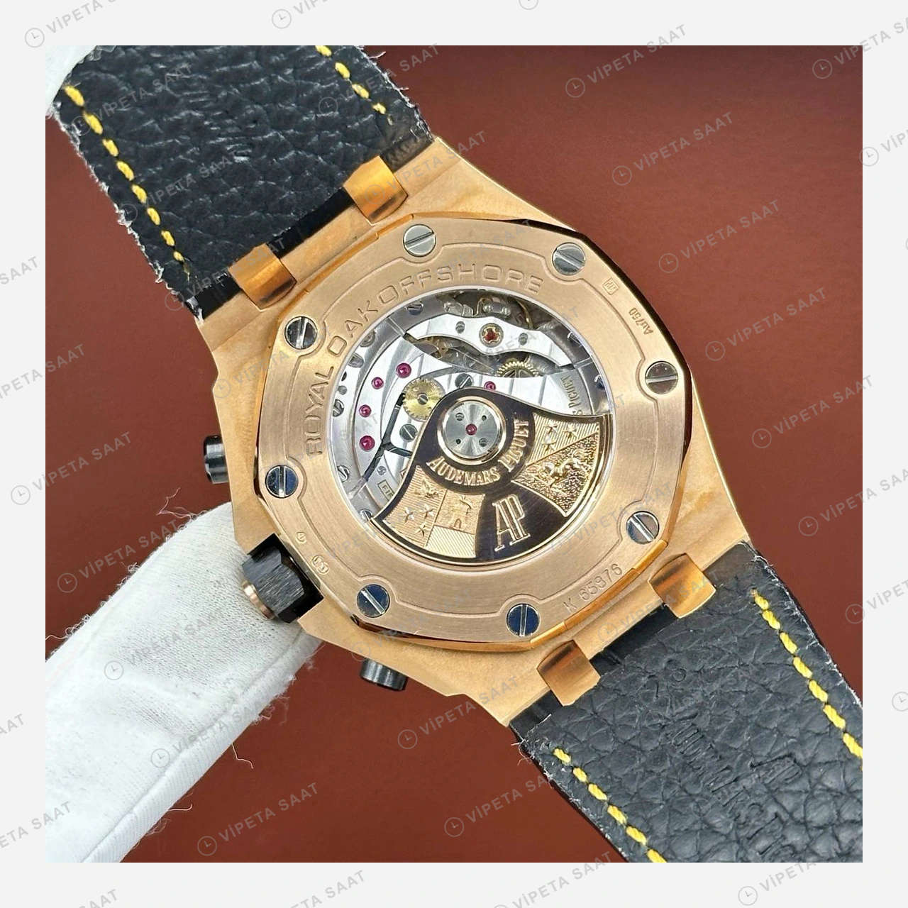 Audemars Piguet Royal Oak Offshore Rose Gold Siyah Arabik Kronograf Super Clone ETA Eta Saat detay 5