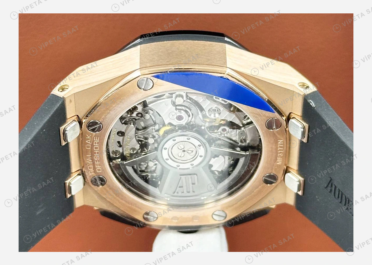 Audemars Piguet Royal Oak Offshore Rose Gold Siyah Kronograf Kauçuk Klasik Super Clone ETA Eta Saat detay 3