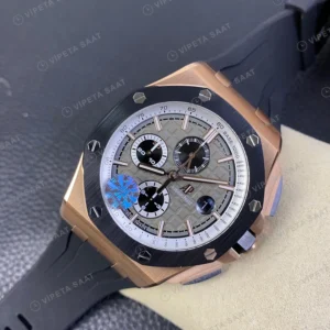 Audemars Piguet Royal Oak Offshore Rose Kasa Seramik Bezel Gri Kadran Siyah Kaucuk Kordon Super Clone Eta Eta Saat karşıdan görünüm