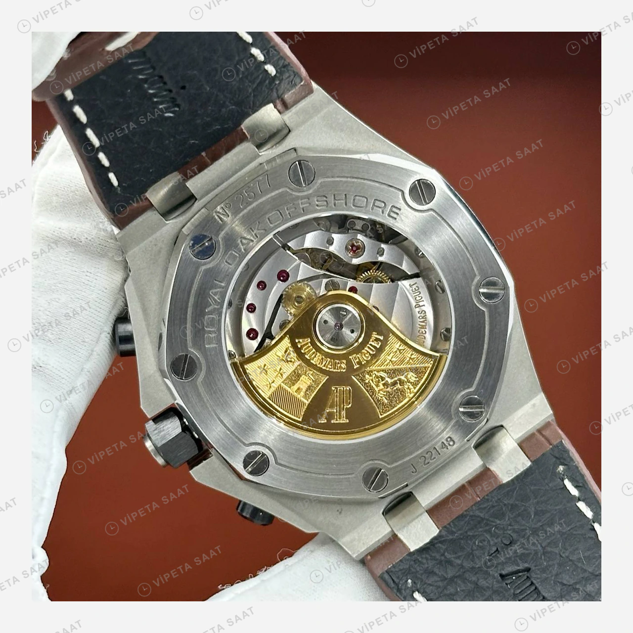 Audemars Piguet Royal Oak Offshore Safari Bej Kronograf Deri Super Clone ETA Eta Saat detay 4