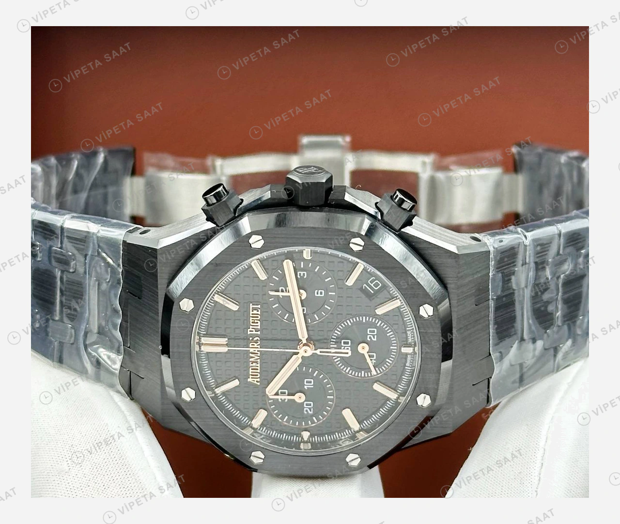 Audemars Piguet Royal Oak Offshore Siyah Kronograf Çelik Bileklik Super Clone ETA Eta Saat detay 4