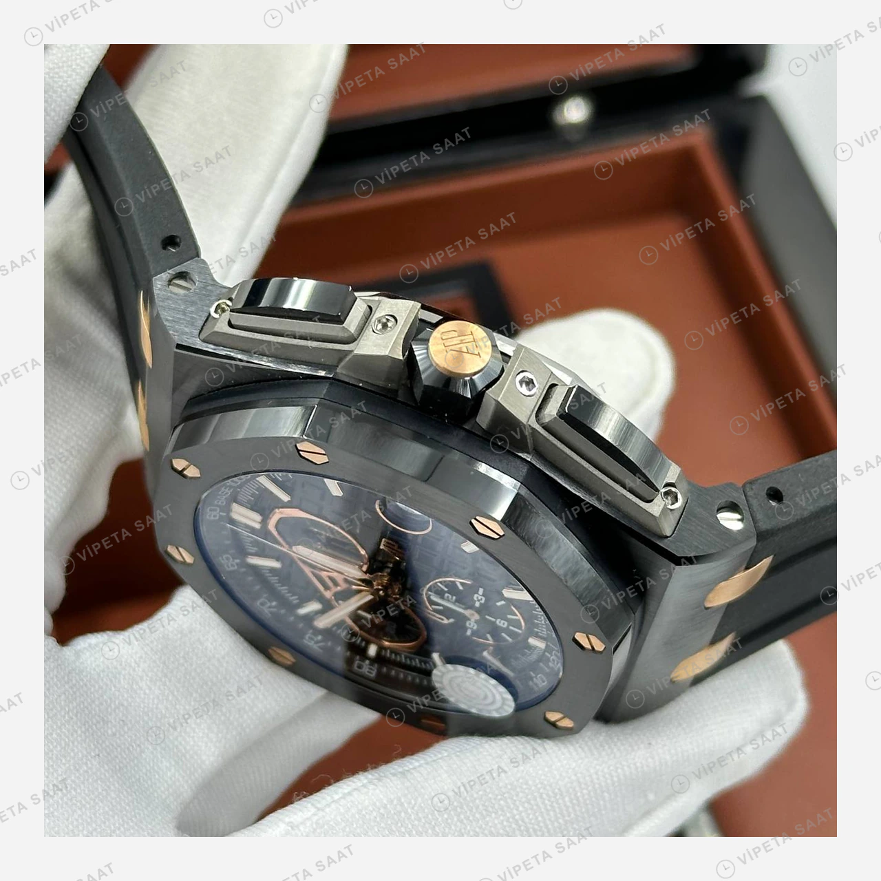 Audemars Piguet Royal Oak Offshore Siyah Kronograf Kauçuk Super Clone ETA Eta Saat detay 3