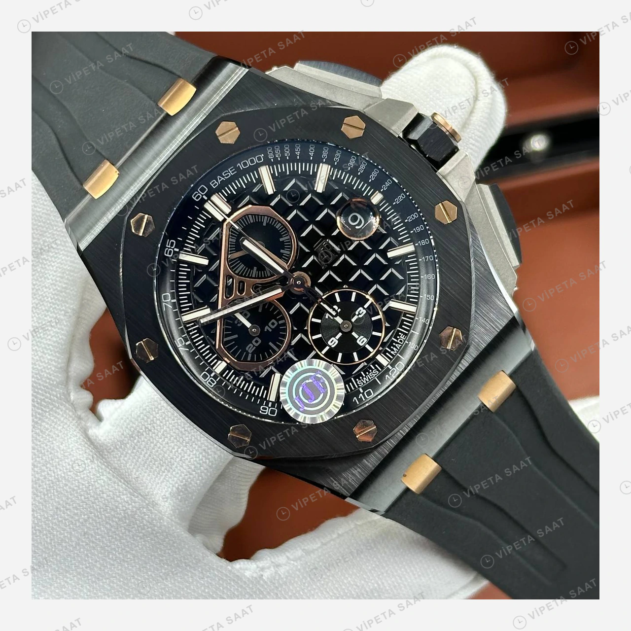 Audemars Piguet Royal Oak Offshore Siyah Kronograf Kauçuk Super Clone ETA Eta Saat detay 7