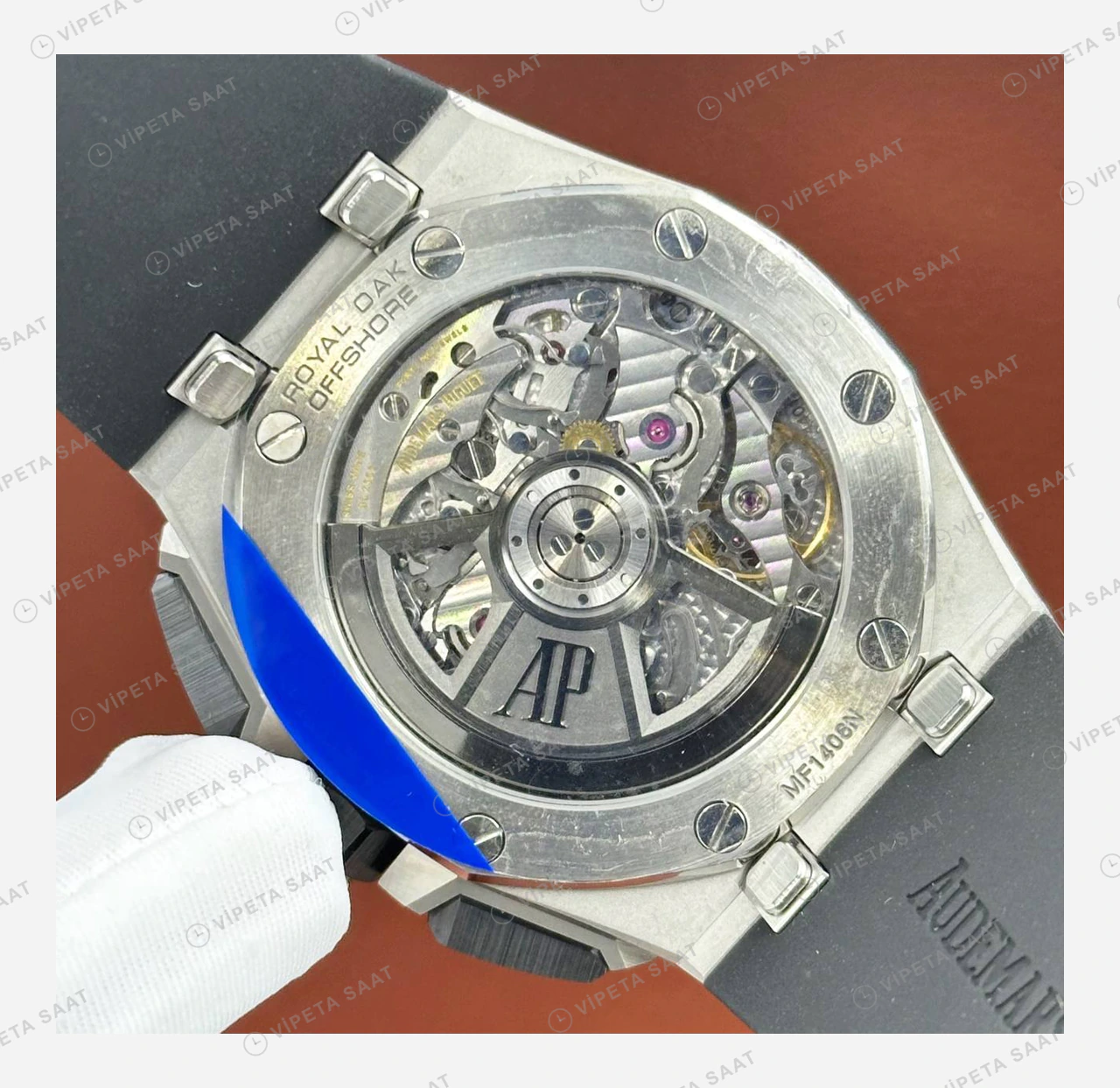 Audemars Piguet Royal Oak Offshore Siyah Kronograf Mavi Kauçuk Super Clone ETA Eta Saat detay 5