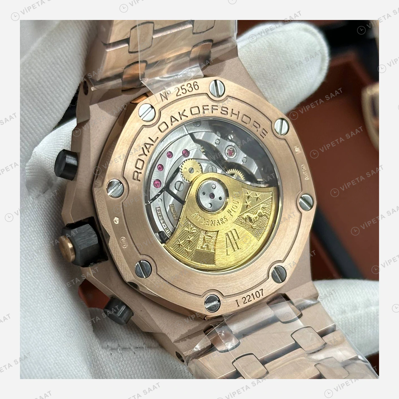 Audemars Piguet Royal Oak Offshore Siyah Rose Gold Kronograf Çelik Super Clone ETA Eta Saat detay 6
