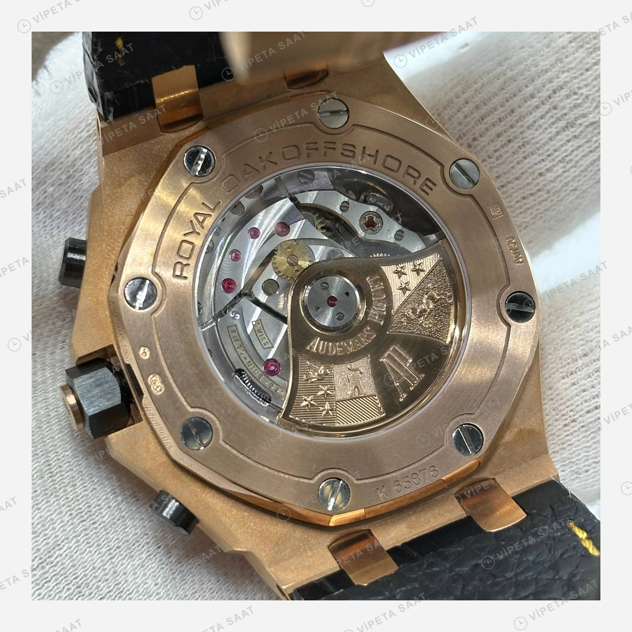Audemars Piguet Royal Oak Offshore Siyah Rose Gold Kronograf Deri Super Clone ETA Eta Saat detay 4