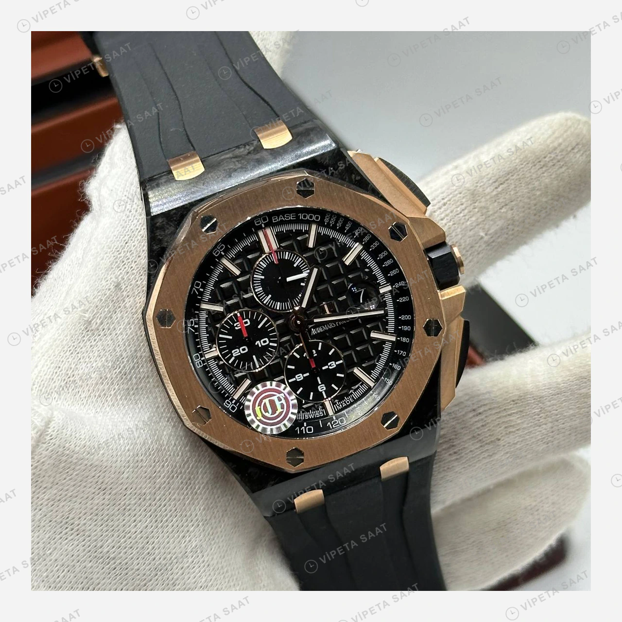 Audemars Piguet 26470OR Siyah Kadranlı Kronograf Rose Gold Kauçuk Klasik Super Clone ETA Saat ürün görseli 1