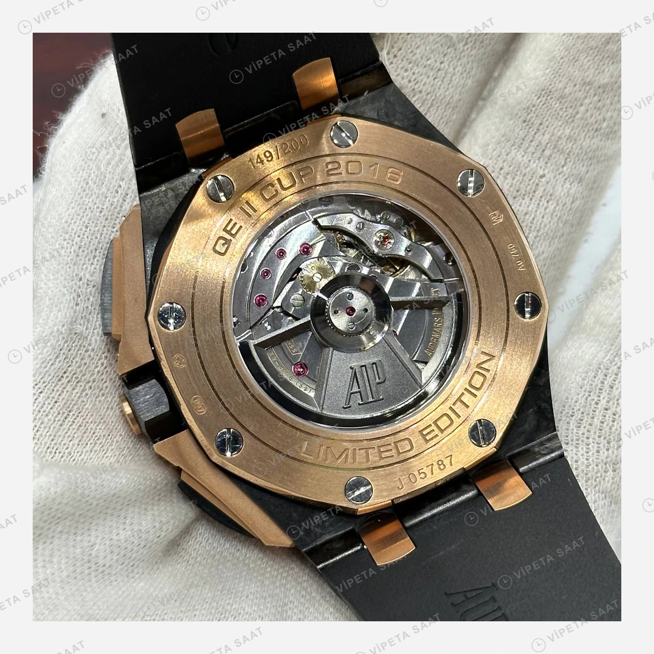 Audemars Piguet Royal Oak Offshore Siyah Rose Gold Kronograf Kauçuk Klasik Super Clone ETA Eta Saat detay 6