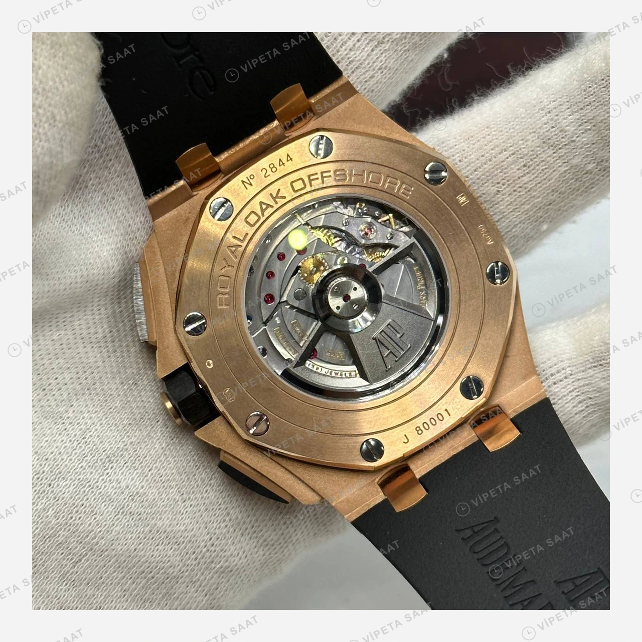 Audemars Piguet Royal Oak Offshore Siyah Rose Gold Kronograf Kauçuk Super Clone ETA Eta Saat detay 5
