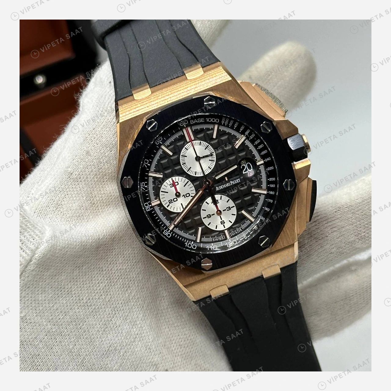 Audemars Piguet 26470OR Siyah Kadranlı Kronograf Rose Gold Kauçuk II Super Clone ETA Saat ürün görseli 1