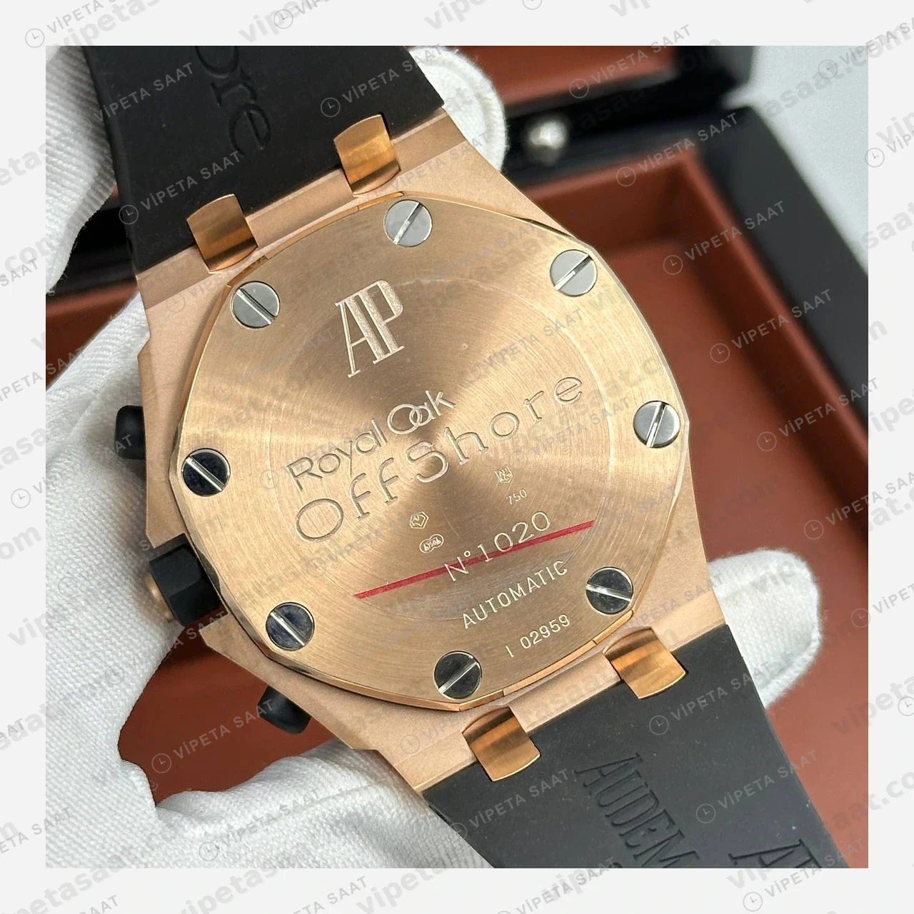 Audemars Piguet Royal Oak Offshore Siyah Rose Gold Kronograf Kauçuk Zarif Super Clone ETA Eta Saat detay 3