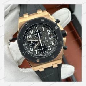 Audemars Piguet Royal Oak Offshore Siyah Rose Gold Kronograf Kauçuk Zarif Super Clone ETA Eta Saat detay 6