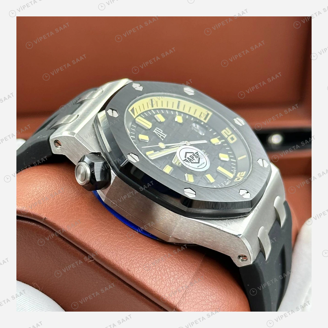 Audemars Piguet Royal Oak Offshore Siyah Sarı Kadran Kauçuk Super Clone ETA Eta Saat detay 4