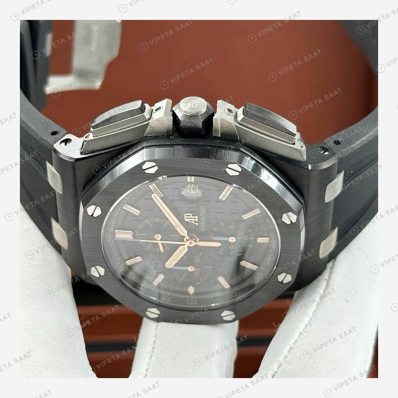 Audemars Piguet Royal Oak Offshore Siyah Skeleton Kronograf Seramik Super Clone ETA Eta Saat detay 3