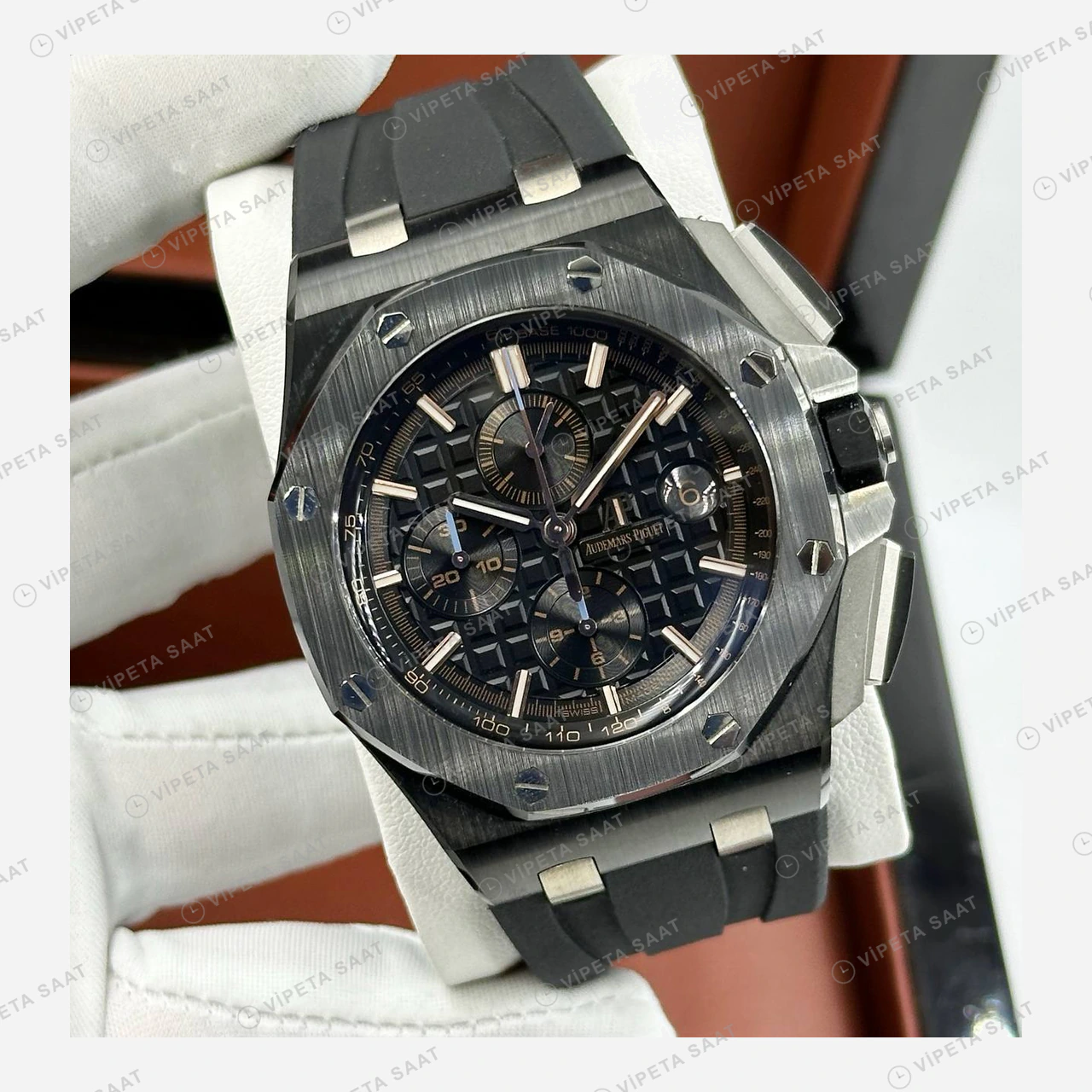 Audemars Piguet 26401CE Siyah Kadranlı Skeleton Kronograf Seramik Kauçuk Super Clone ETA Saat ürün görseli 1