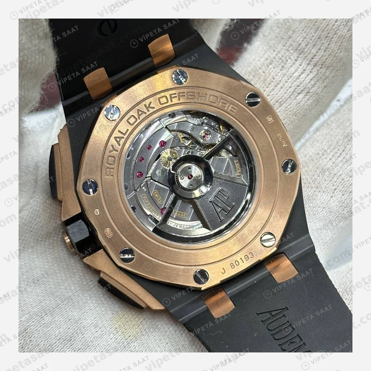 Audemars Piguet Royal Oak Offshore Skeleton Rose Gold Kauçuk Klasik Super Clone ETA Eta Saat detay 5