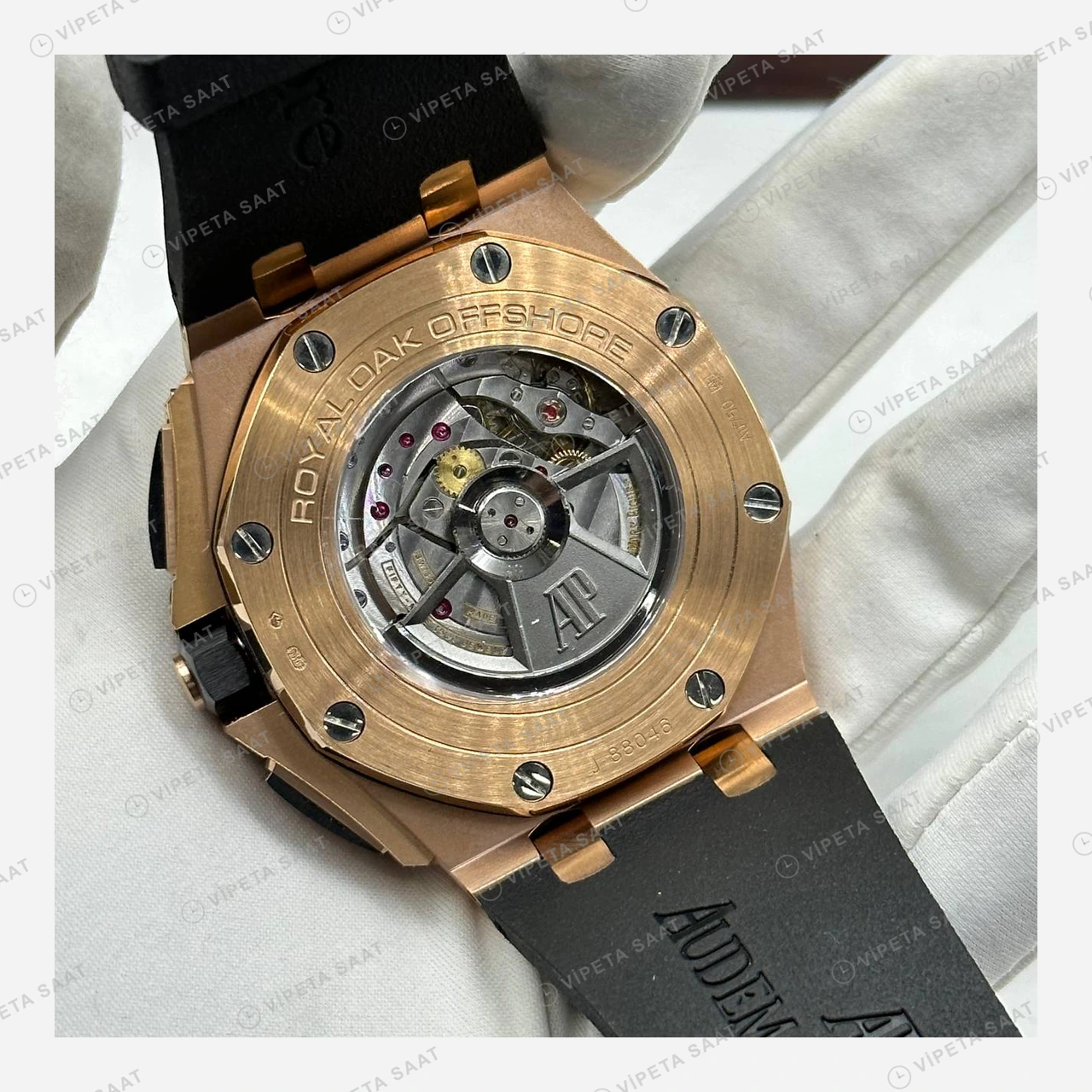 Audemars Piguet Royal Oak Offshore Skeleton Rose Gold Kauçuk Super Clone ETA Eta Saat detay 6