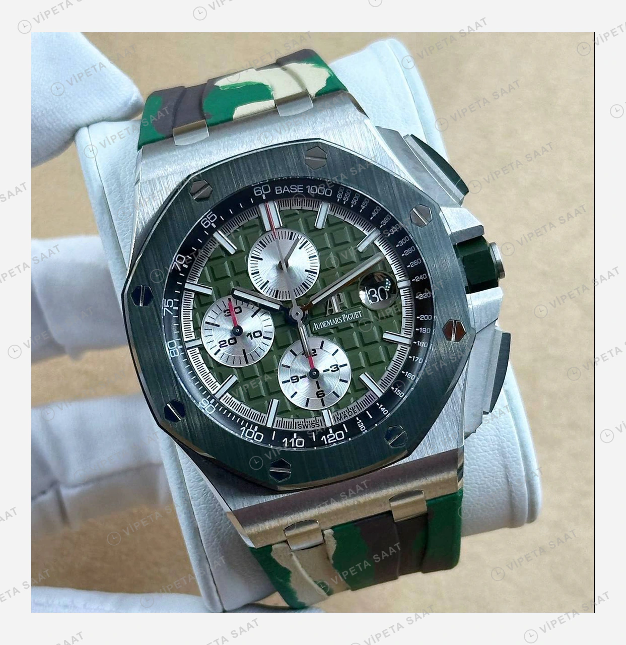Audemars Piguet Royal Oak Offshore Yeşil Kamuflaj Çelik Kronograf Super Clone ETA Eta Saat detay 4