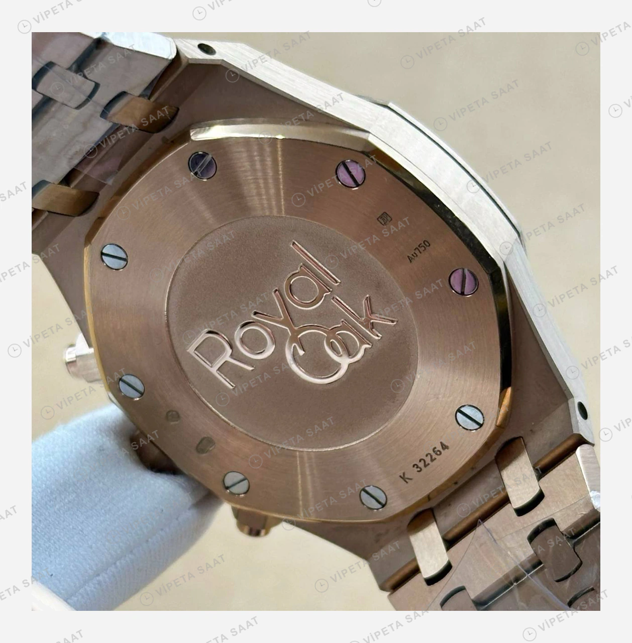 Audemars Piguet Royal Oak Rose Çelik Mavi Kronograf Çift Renk Super Clone ETA Eta Saat karşıdan görünüm