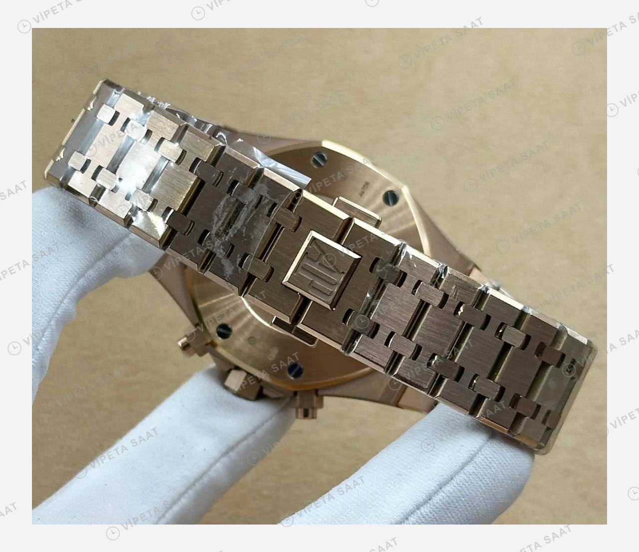 Audemars Piguet Royal Oak Rose Çelik Mavi Kronograf Çift Renk Super Clone ETA Eta Saat detay 5
