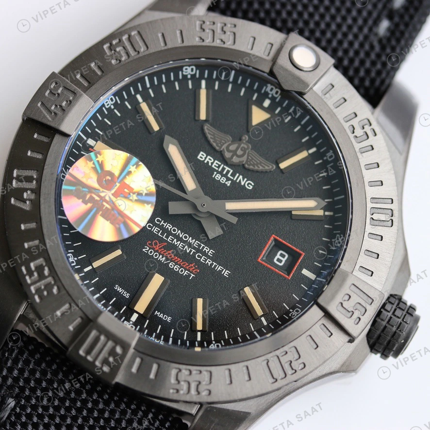 Breitling Avenger Blackbird Siyah Kadran Karbon Kasa Nato Kordon Super Clone Eta Eta Saat detay 5