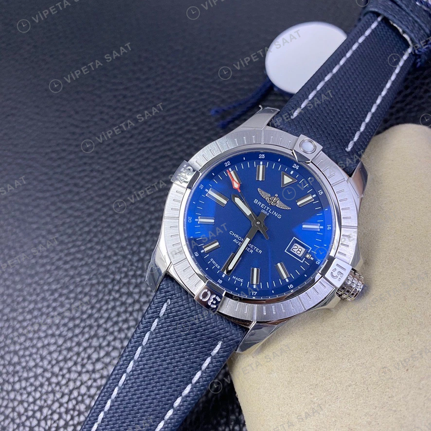 Breitling Avenger Celik Kasa Mavi Kadran Mavi Nato Kordon Super Clone Eta Saat görünüm 5