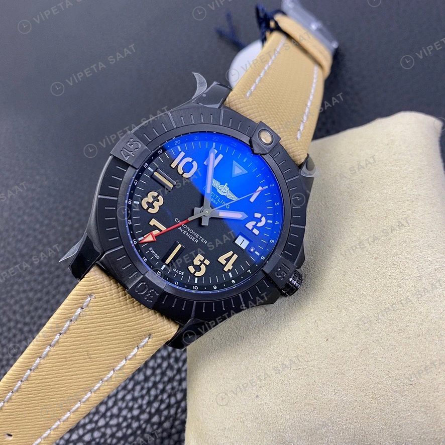 Breitling Avenger Siyah Kasa Siyah Kadran Nato Kordon Super Clone Eta Eta Saat detay 5