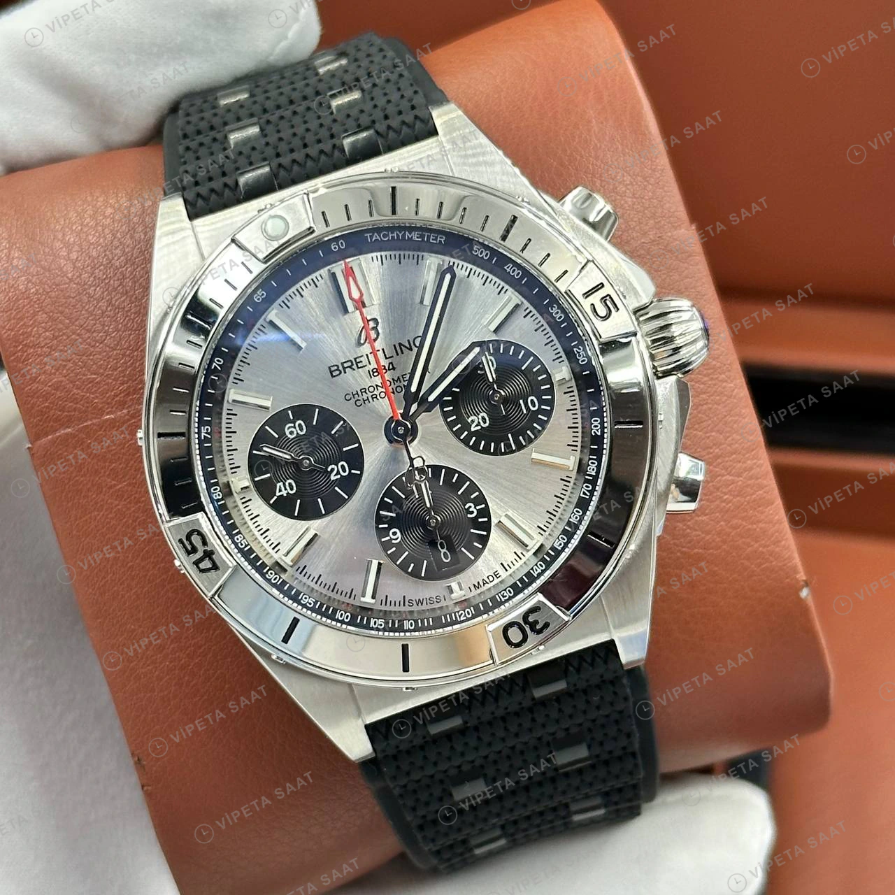Breitling Chronomat B01 42 mm Gümüş Kronograf Kauçuk AB0134101G1A1 Super Clone ETA Eta Saat detay 6