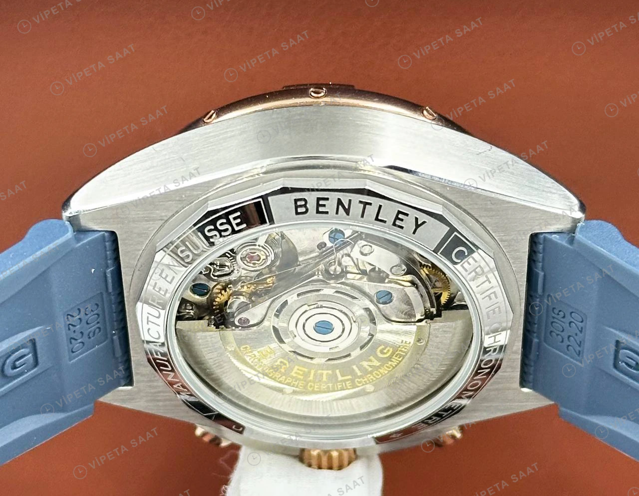 Breitling Chronomat B01 42 mm Gümüş Kronograf Mavi Nato AB0134101G1A1 Super Clone ETA Eta Saat detay 3
