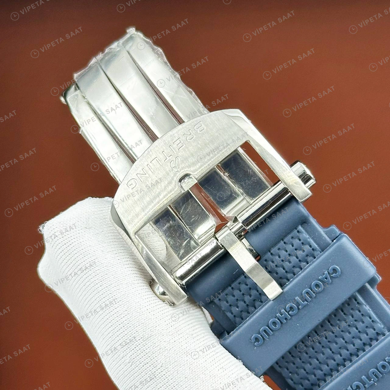Breitling Chronomat B01 42 mm Gümüş Kronograf Mavi Nato AB0134101G1A1 Super Clone ETA Eta Saat detay 5